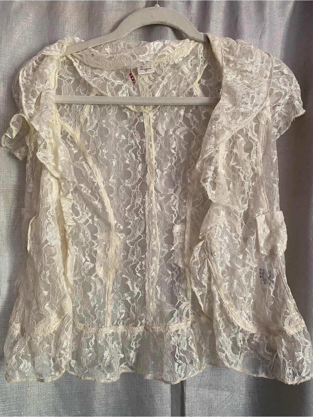 Y2K bongo VTG Sheer Lace Ruffle Blouse in Cream - Romantic Women's Top